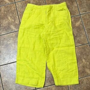 J Jill Pants Women Love Linen Wide Barrel Leg Crop Chartreuse Pockets- M Petite